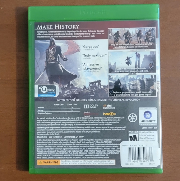 Used XBOX ONE Assassin's Creed: Unity Limited Edition Rated Mature Sat in Paris - Picture 2 of 6